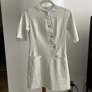 Vintage 60s Mini Mod White Dress with Asymmetrical Buttons